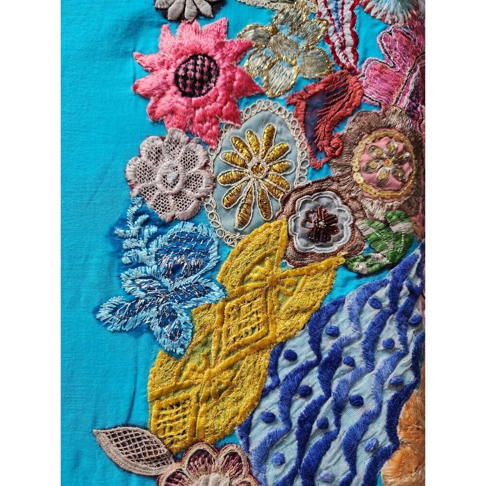 NWT Artistic Accents Turquoise Floral Hand Stiched Appliqué Throw 51 X 61 In - Picture 4 of 6